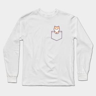 Cute Cat in Fake Pocket - Orange and White Long Sleeve T-Shirt